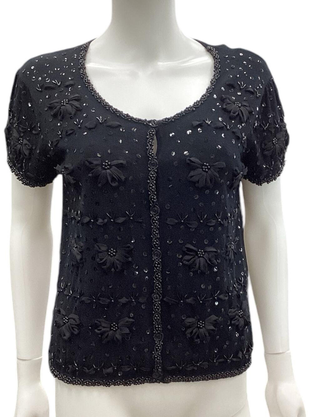 Joseph A. Cardigan Women’s Size Small Floral Sequin Pattern Button-Up in Black
